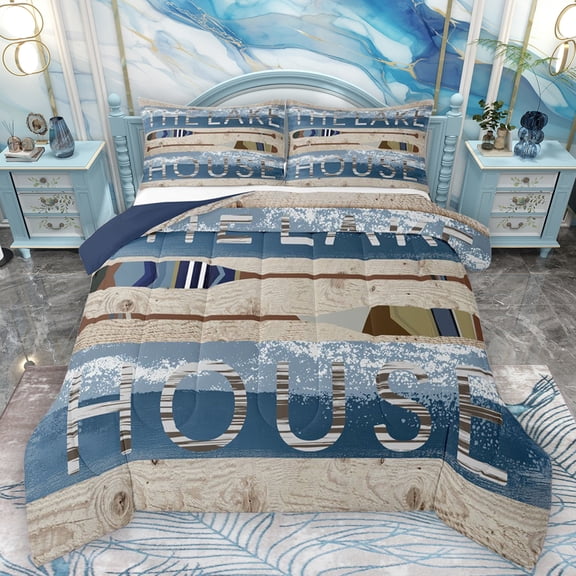 Feelyou Rustic Boat Paddle Queen Comforter Set, Western Lodge Cabin Bedding Sets, Countryside Cabin Reversible Bedding Comforter Set, Luxury Bedroom Decor, 3-Piece