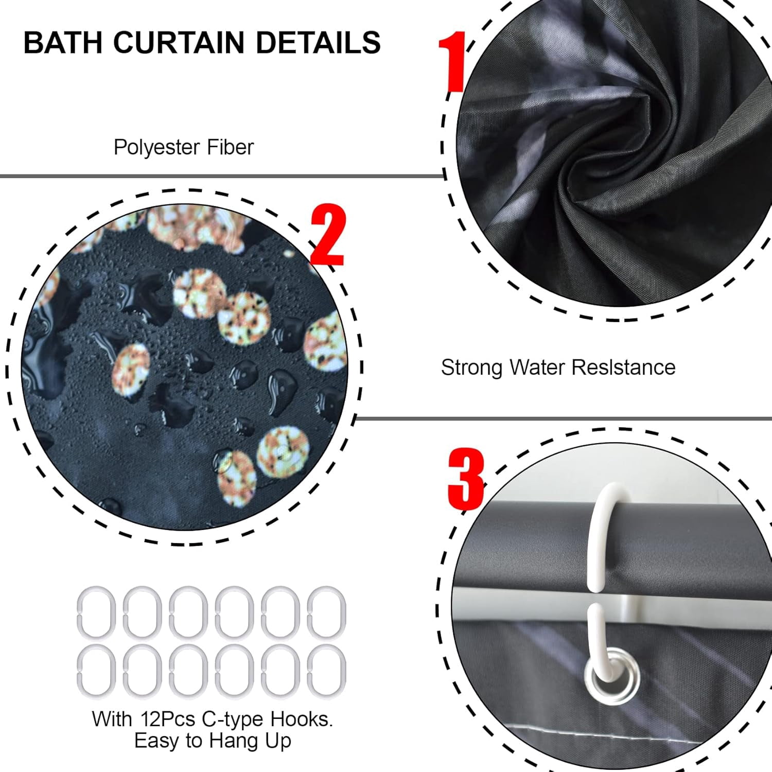4PCS Marble Shower Curtain Sets, Modern Bathroom Sets With Toilet Lid Rug, Contour and Bath Mat, Luxury Bathroom Decor with 12 Hooks