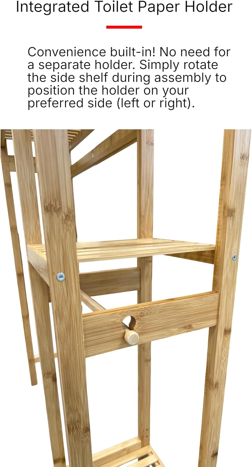Proman Products Santa Fe Over The Top Bamboo Toilet Storage Customizable Shelf Rack with Toilet Paper Holder.
