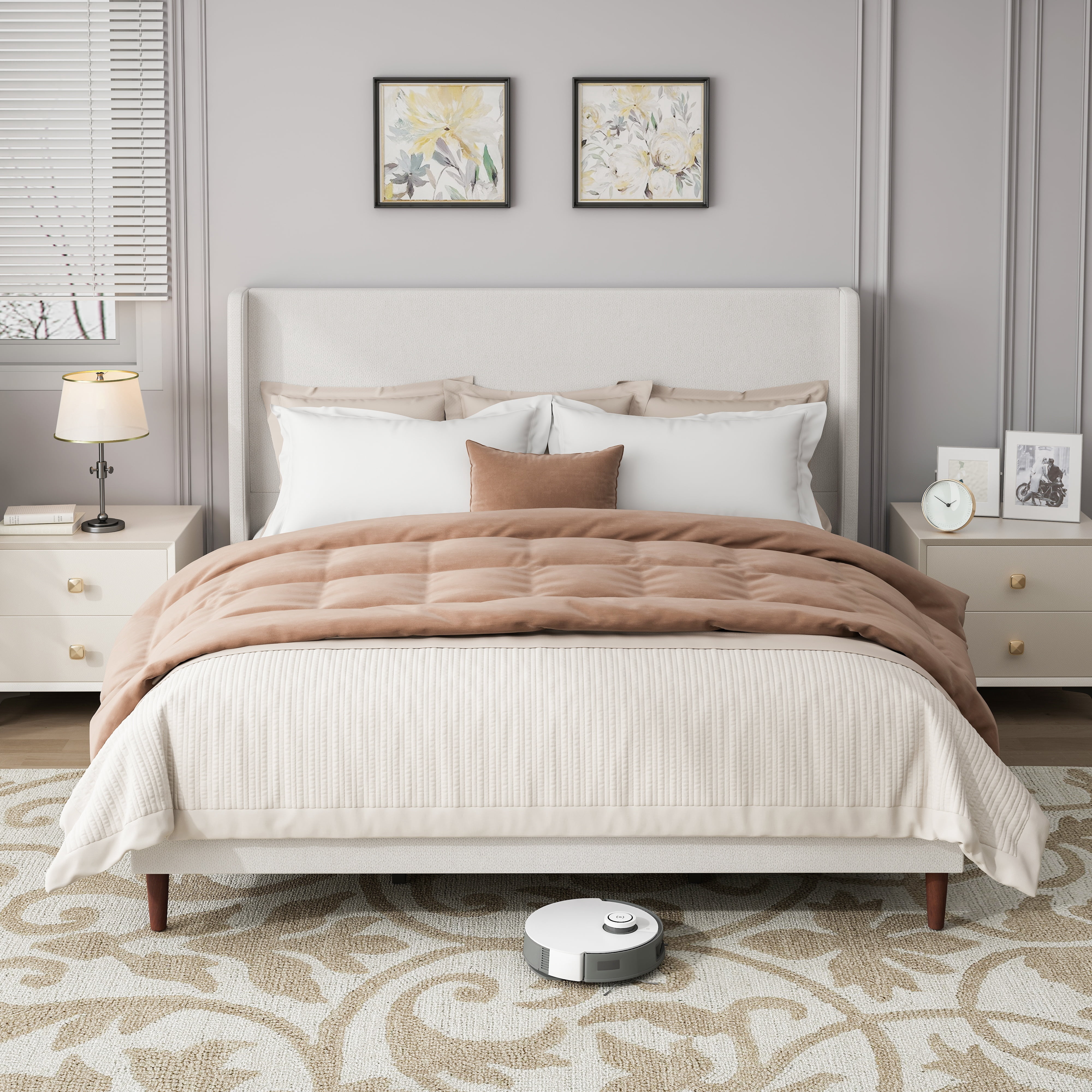 avobird Chenille Upholstered Headboard King Size, Bed Frame Mount, Featuring High-Density Sponge Padding, Luxury Texture No Box Spring Needed Comfort and Style, Ivory White