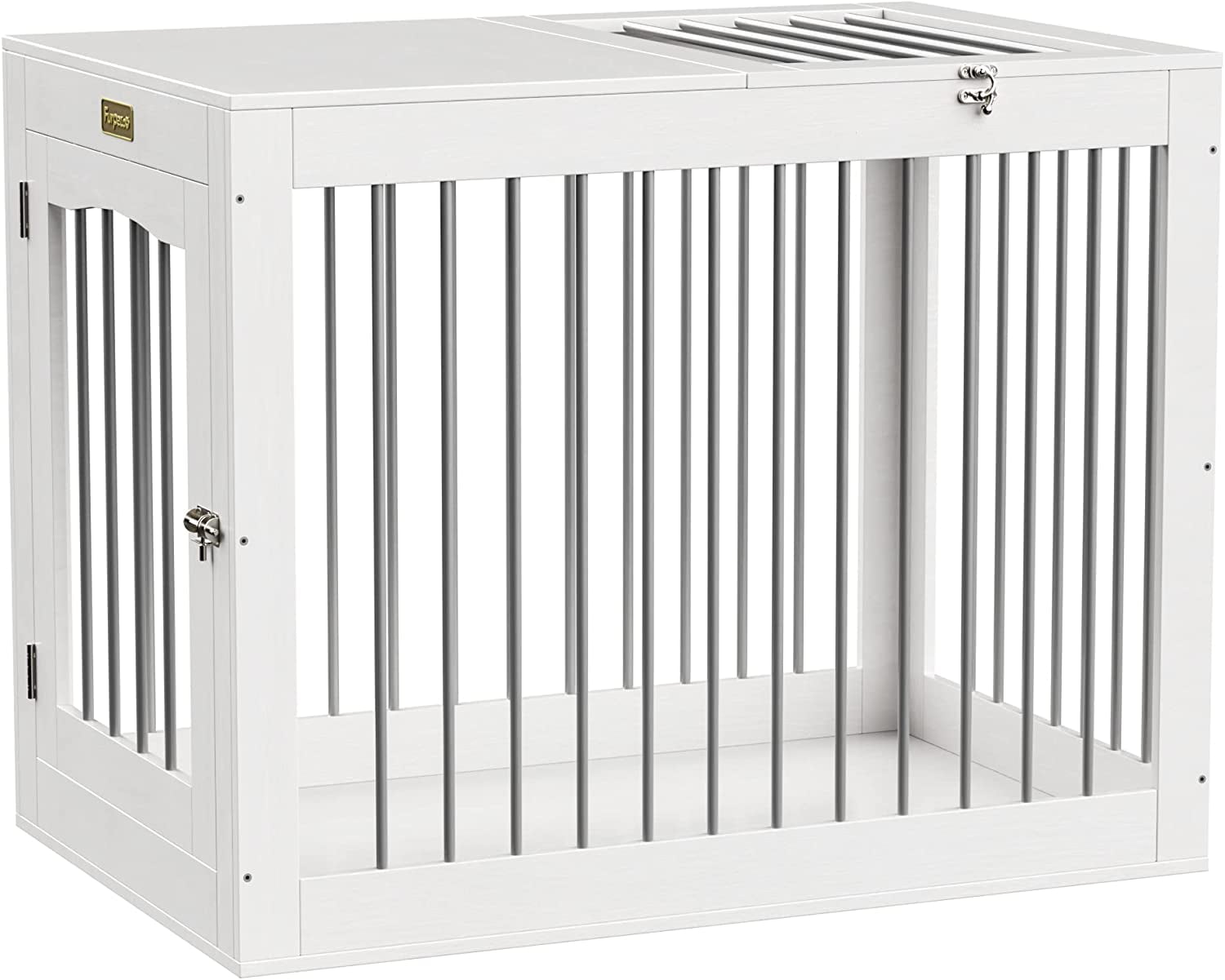 White Lage Dog Crate, 40"L Wood Dog Crate Furniture, Pet Cage with 2
