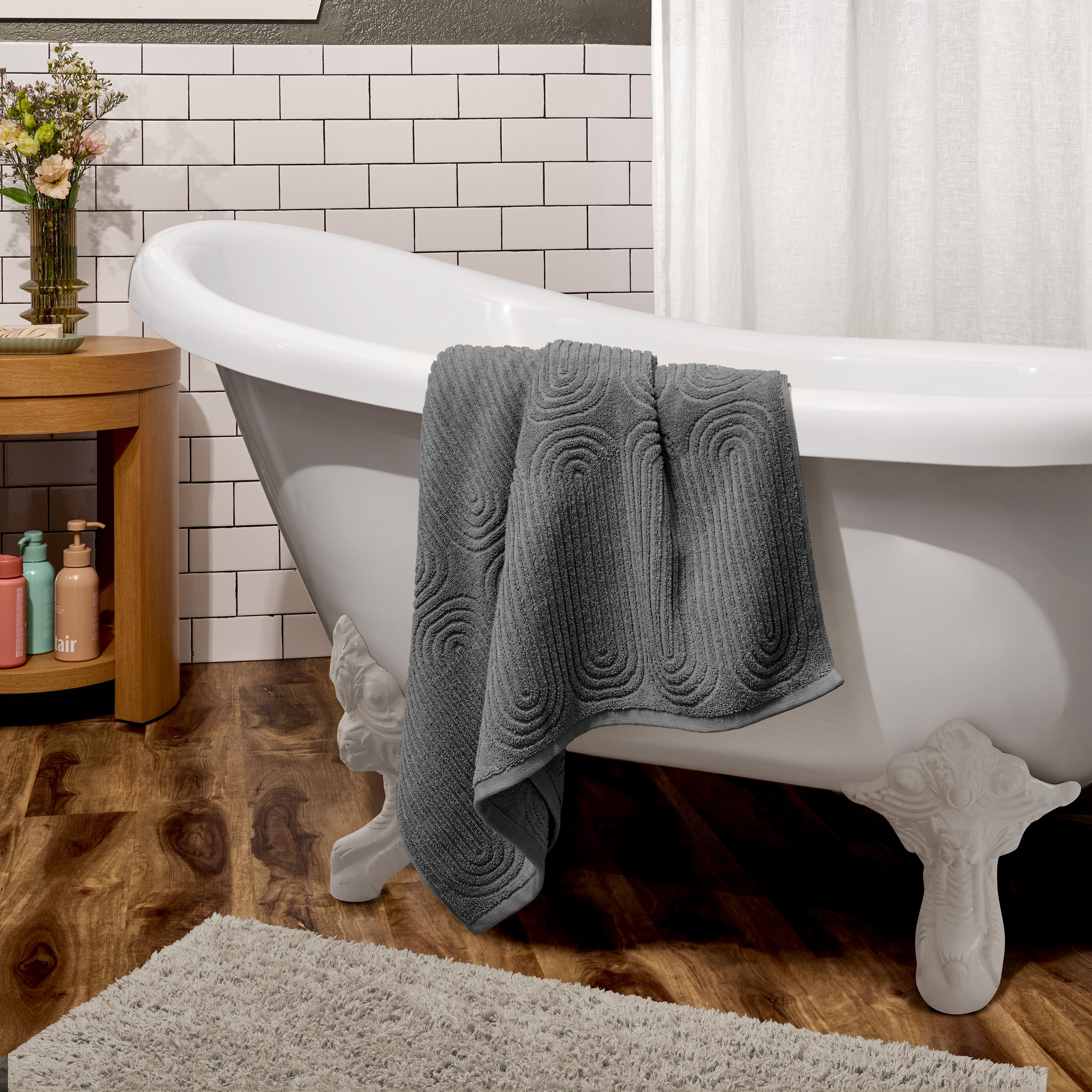 Beautiful by Drew Barrymore 6-Piece Textured Bath Towel Set, Soft 100% Cotton, Charcoal Gray