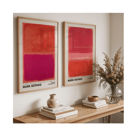 Kovaa Rothko Red Pink Poster, Mid Century Modern Wall Decor Set 2 Unframed Paper Print 8x12