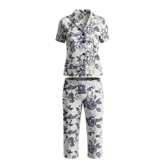Pijama Secret Treasures para Dama Set Camisero Manga Corta con Pantalón Marino Talla M 2 Piezas