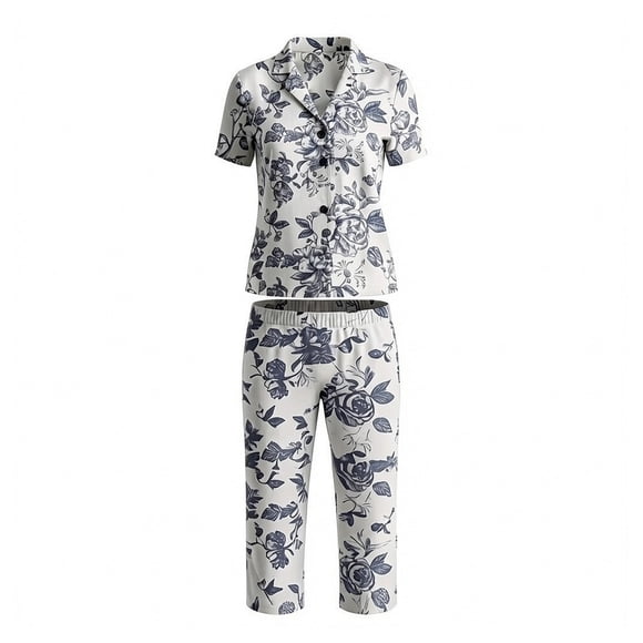 Pijama Secret Treasures para Dama Set Camisero Manga Corta con Pantalón Marino Talla M 2 Piezas