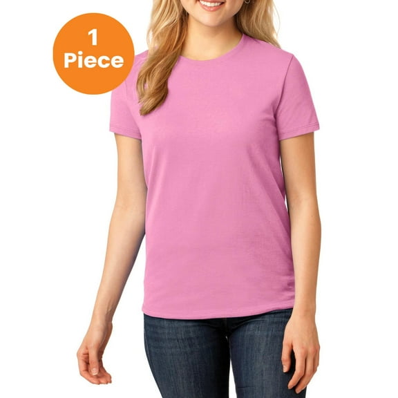 Port & Company LPC54 Ladies Core Cotton Tee, Candy Pink, XS, Womens Clothing, Womens Tops