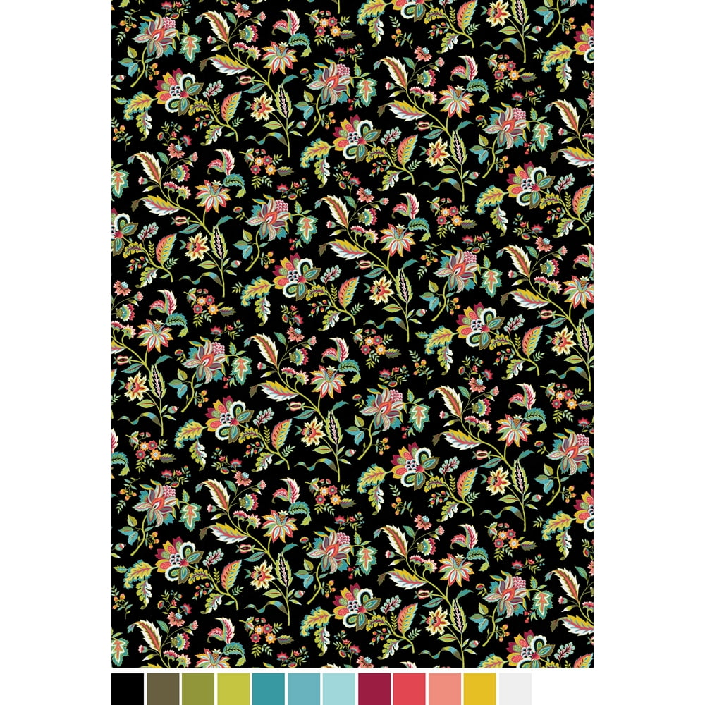 RTC Fabrics 100 Cotton Jet Jacobean Black Floral Fabric, per Yard
