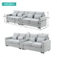 thumbnail image 2 of 4 Seater Sofa, 114.2" Modern Linen Fabric Upholstered Sofa with Storageable Coffee Table and 2 Cupholders, 2 USB Ports Wired or Wirelessly Charged, Double Loveseat Couch for Living Room, Light Gray, 2 of 7