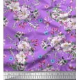 thumbnail image 1 of Soimoi Purple Rayon Fabric Insect,Leaves & Pink Floral Printed Fabric 1 Yard 42 Inch Wide, 1 of 1