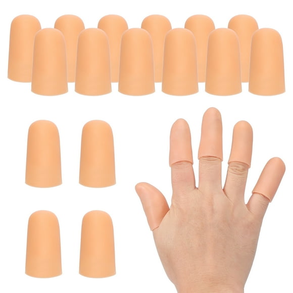 Uxcell Finger Sleeve Protectors, 16pcs Silicone Finger Cots Cover Cap Thumb Guard Gel Finger Protection for Repair, Arthritis, Sports, 1.6"x0.8" Skin Color