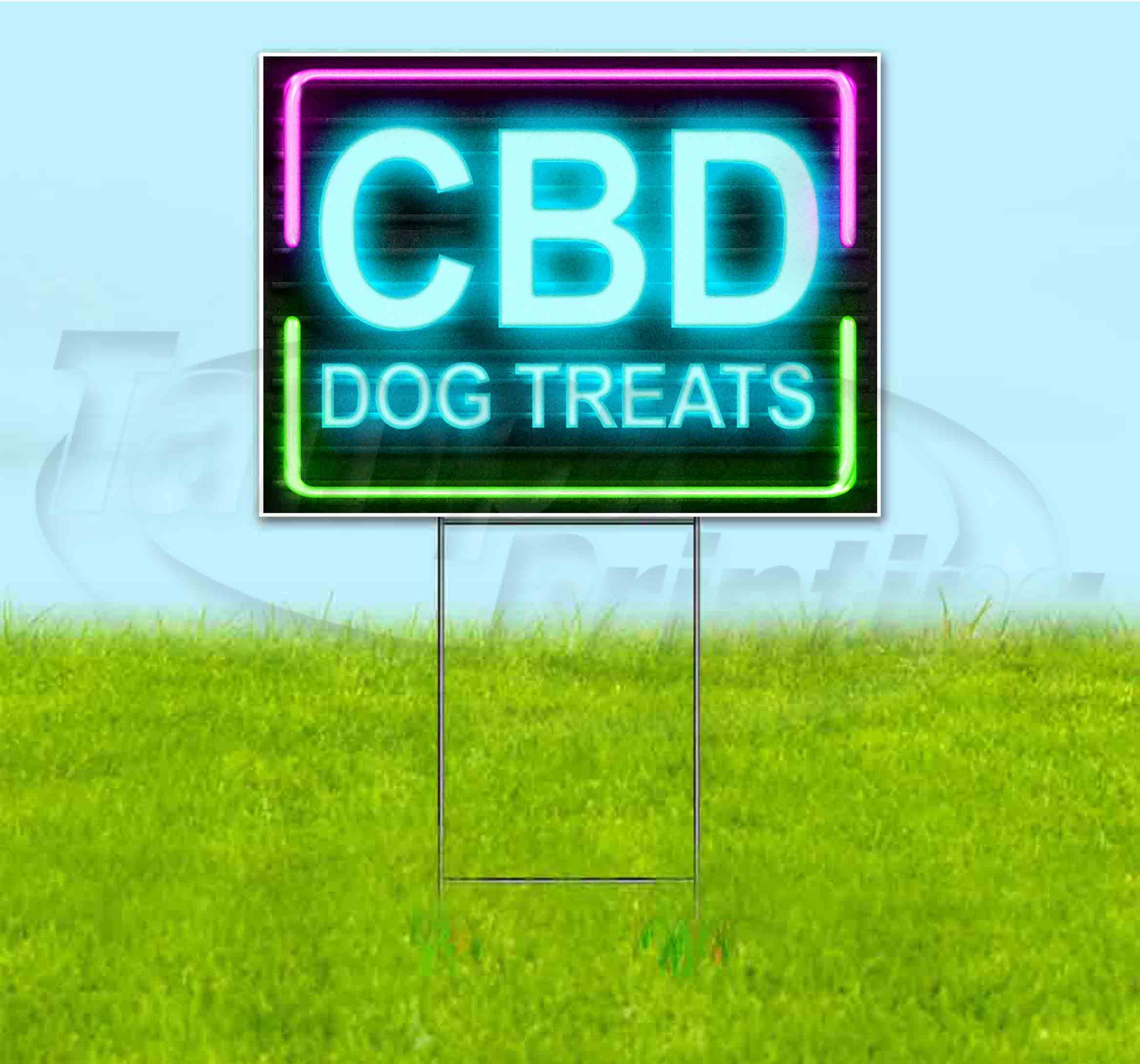 Cbd Dog Treats Neon (18" x 24") Yard Sign, Includes Metal Step Stake