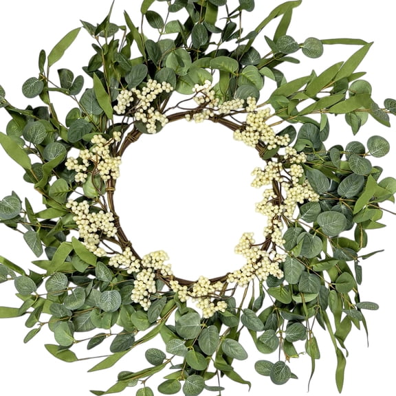 TETOU 20.5" Artificial Wreath, Eucalyptus Wreath, Spring Summer Wreath for Front Door Outside Farmhouse Decor Eucalyptus Wreath Window Hanging Wall Party Decorations