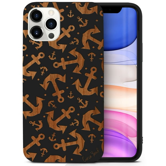 Case Yard Wooden Case for iPhone-11-Pro-Max Soft TPU Silicone cover Slim Fit Shockproof Wood Protective Phone Cover for Girls Boys Men and Women Supports Wireless Charging Anchor Pattern Design