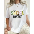 thumbnail image 1 of Women'S Casual Crew Neck Short Sleeve T-Shirt, Polyester Knit Fabric with Medium Stretch, Geometric Pattern, with Creative Multi-Element English Specter Print, for All-Season Comfort Fashion TopFath, 1 of 6