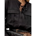 thumbnail image 3 of FASHIONWT Women Slit Neck Blouse Long Sleeve Ruffle Pockets Shirts, 3 of 3
