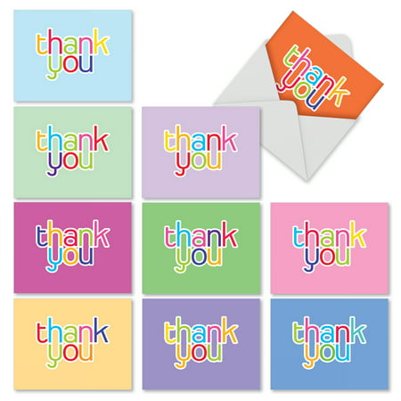 M2363TYG HIPSTER THANKS' 10 Assorted Thank You Greeting Cards Featuring Thank You in a Fun Font with Bright Vibrant Colors with Envelopes by The Best Card