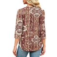 thumbnail image 7 of Boho Print Blouse for Women, V-Neck 3/4 Sleeve Tunic Top with Button Detail - Loose Fit Bohemian Casual Shirt for Fall & Winter Deep Red M, 7 of 7