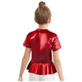 thumbnail image 4 of inlzdz Toddler Girls Metallic Ruffle Hem Top Kids Short Sleeve Sparkly T-shirt Jazz Dance Shirt Peplum Tee Red 120, 4 of 5