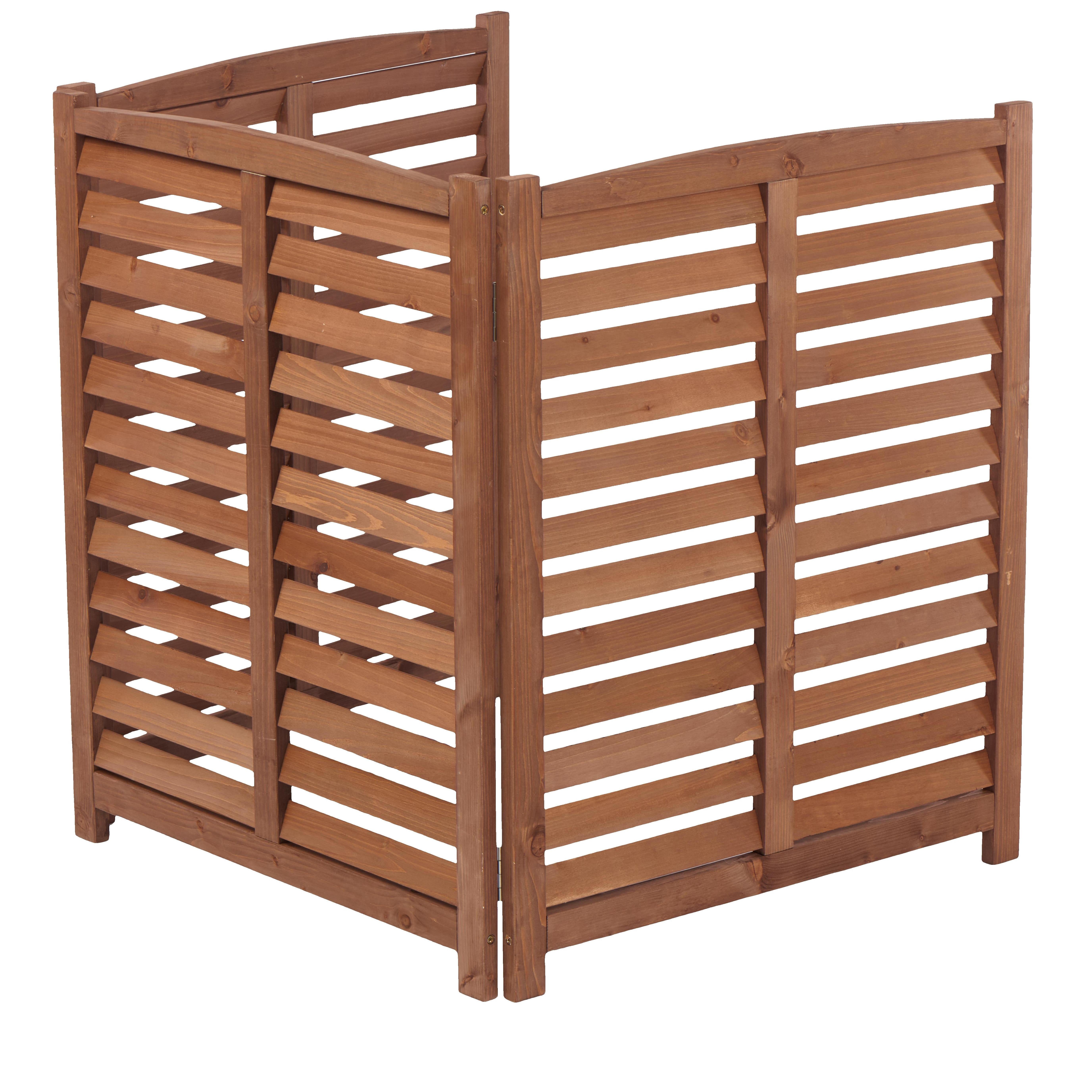 3-Panel Solid Wood Privacy Screen Fence 32×38 Inch, Outdoor Freestanding Air Conditioner Enclosure with Slatted Ventilation for Trash Can Pool Pump Garden Decor