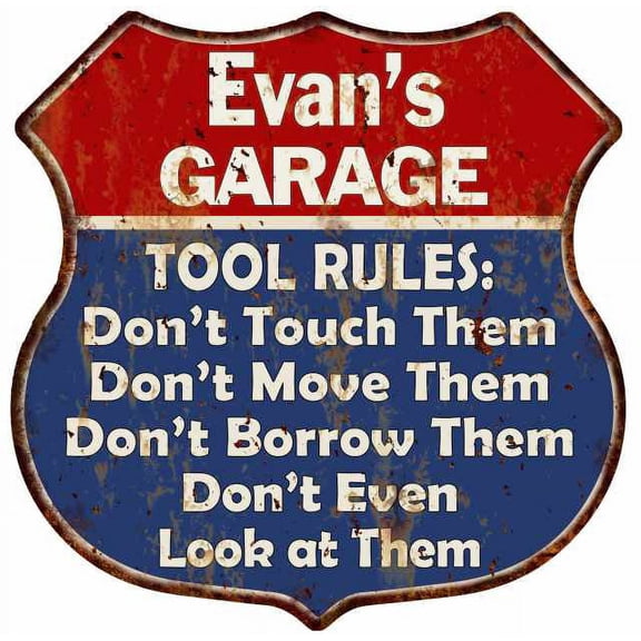 Evan's Garage Man Cave Rules Sign Shield Metal Gift 211110001059