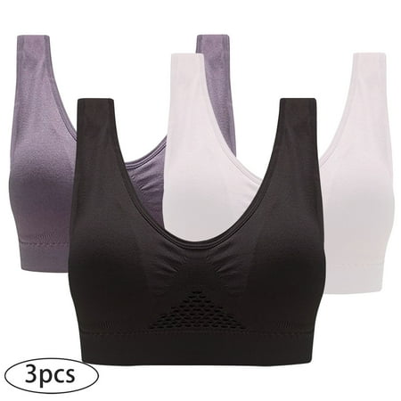 YWDJ Comfort Bras for Women 3 Pack Front Close Gym Bras Wireless Yoga Bras Wide Strap Full Coverage Bras Push up Low Support Cross Bras Padded Plus Size Comfy Bras Comfort Wrap Solid Bras Multicolor L