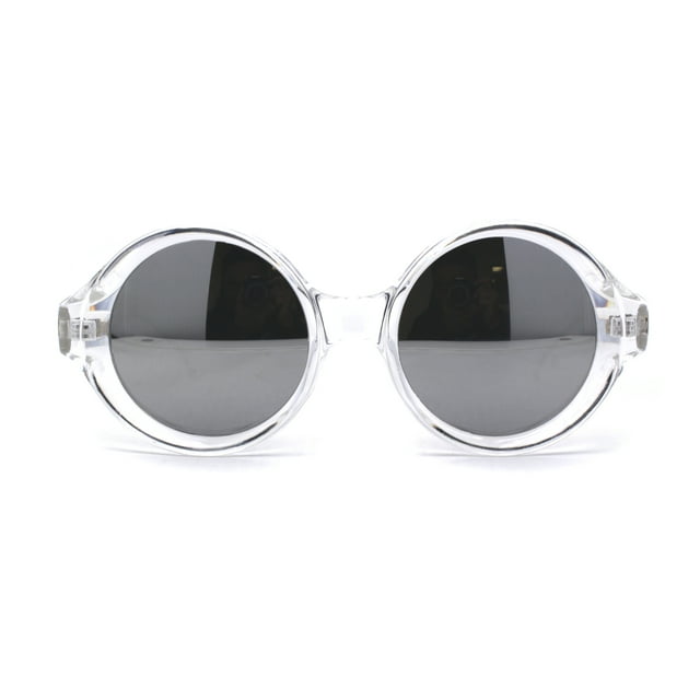 Mod Thick Plastic Round Circle Lens Wizard Sunglasses Clear Silver Mirror