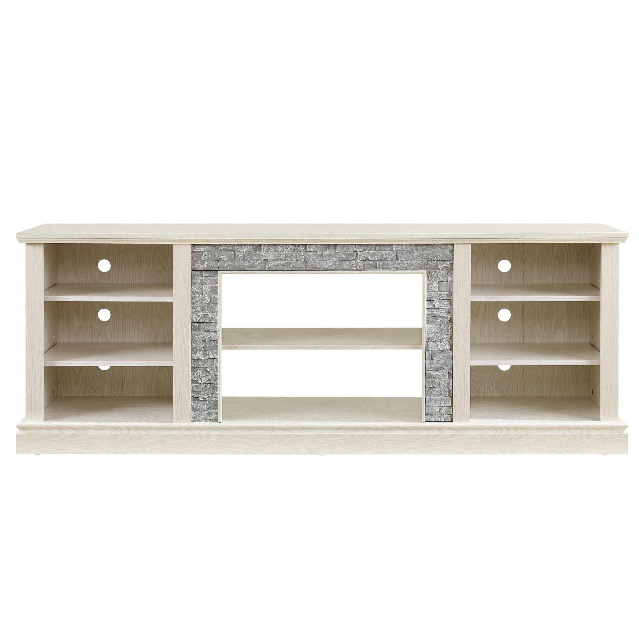 Aukfa Large TV Stand for TVs up to 75" with Faux Stacked Stone Surround for Living Room, Oak