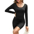 thumbnail image 2 of Womens Dresses U Neck Long Sleeve Casual Ribbed Knit Slim Fitted Basic Bodycon Mini Pencil Dress Black S, 2 of 9