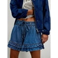 thumbnail image 3 of Ruffled Denim Shorts for Women Drawstring High Waisted Baggy Wide Leg Jean Shorts Y2k Streetwear Dark Blue XL, 3 of 4