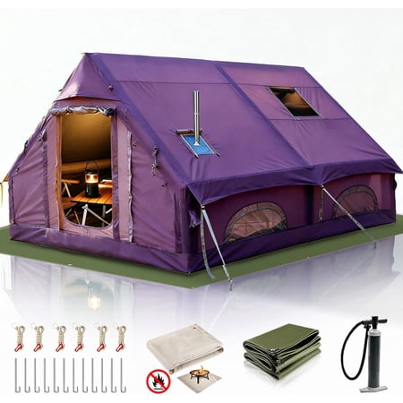 SENLEETO 8-10 People Glamping Inflatable Tents , 129 ft² Large Blow Up Tent with Hand Pump, 420D Oxford Fabric Camping Tent, Easy Setup Air Tent for Outdoor&Travel