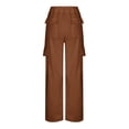 thumbnail image 4 of Brown Cargo Pants Womens Fashion Solid Color Loose Straight Leg With Pockets Casual Pants Yoga Pants Fall Outfits Yoga Pants With Pockets for Women Size L, 4 of 4