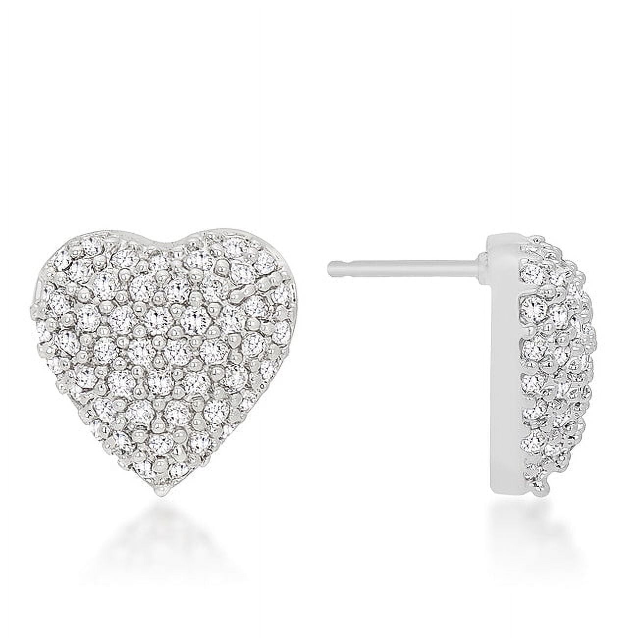 Precious Stars Silvertone Clear Cubic Zirconia Heart Stud Earrings