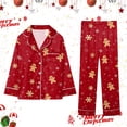 thumbnail image 2 of mgoYE Christmas Pajamas for Family Silk Satin Button Sleepwear Long Sleeve Nightwear 2 Pcs Comfy Loungewear Set, 2 of 6