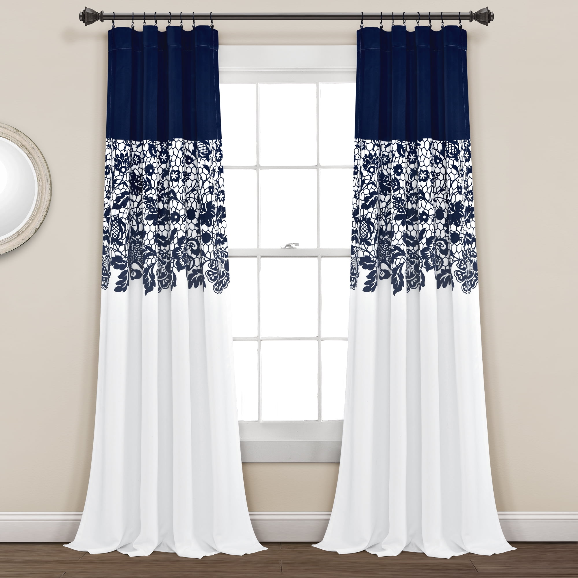 Blue Elegant Flower Printing 3D Blockout Curtains Fabric Window Home Decor 