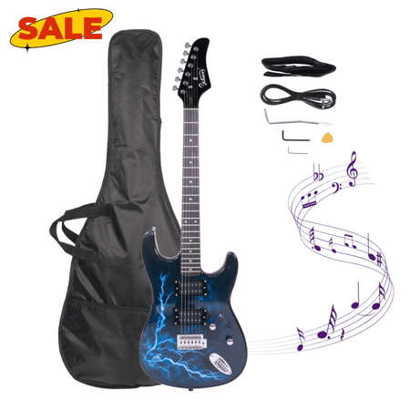 Hassch Electric Guitar with Gig Bag and Shoulder Strap, Beginners Guitar Kit with Pick, Cord, Whammy Bar and Wrench Tool, Black
