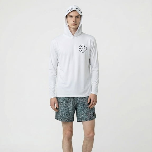 Maui and Sons Mens Hooded Sunshirt Cookie White Lightweight Rashguard