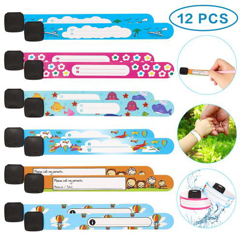 20 Pcs Kids ID Bracelet Waterproof and Reusable SOS Bracelets Emergency Bands for Children Boys Girls Toddler Baby WENTS Safety Wristband for Child Safety ID Wristband