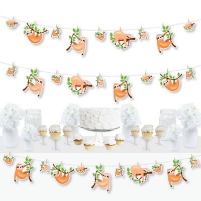 Let’s Hang - Sloth - Baby Shower or Birthday Party DIY Decorations - Clothespin Garland Banner - 44 Pieces