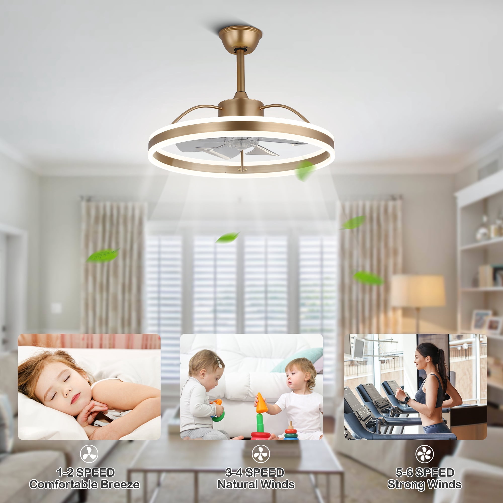Bella Depot Modern 24'' 34W LED Light Reversible Ceiling Fan with Remote and App Control