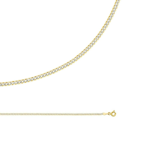 Cuban Necklace Solid 14k Yellow & White Gold Chain Pave Curb Links Two Tone Thin, 2 mm - 16,18,20,22,24 inch