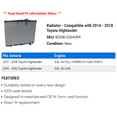 thumbnail image 2 of Radiator - Compatible with 2014 - 2018 Toyota Highlander 2015 2016 2017, 2 of 2