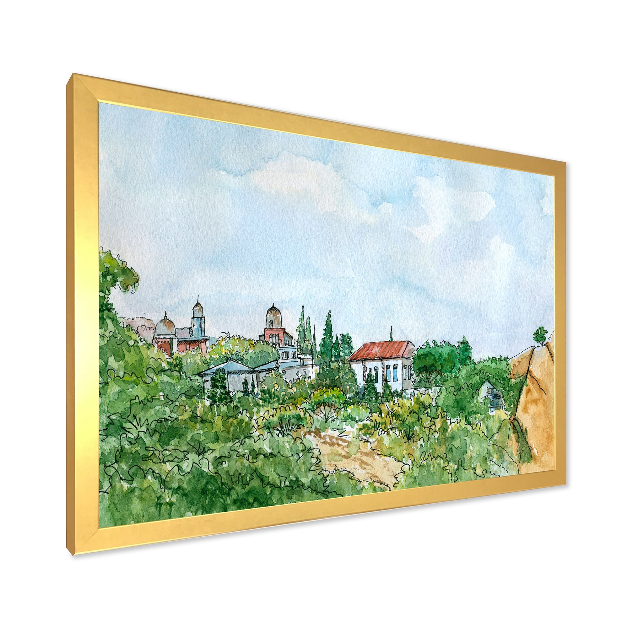 Designart 'White House With Red Roof In The Lush Green Countryside' Traditional Framed Art Print