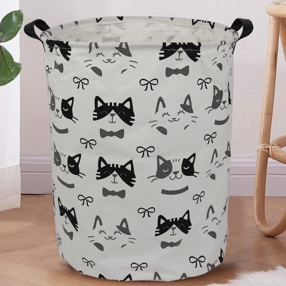 Jumbo Collapsible Canvas Laundry Hamper, Round, Cats & Dogs