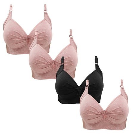 Gnurob 4 Pieces Lace Bralettes for Women No Underwire Bras Push Up Brassiere Comfort Padded T Shirt Bra Plus Size Wirefree Bralette Sports Everyday Wear Clearance Saving A06-Pink 3X-Large