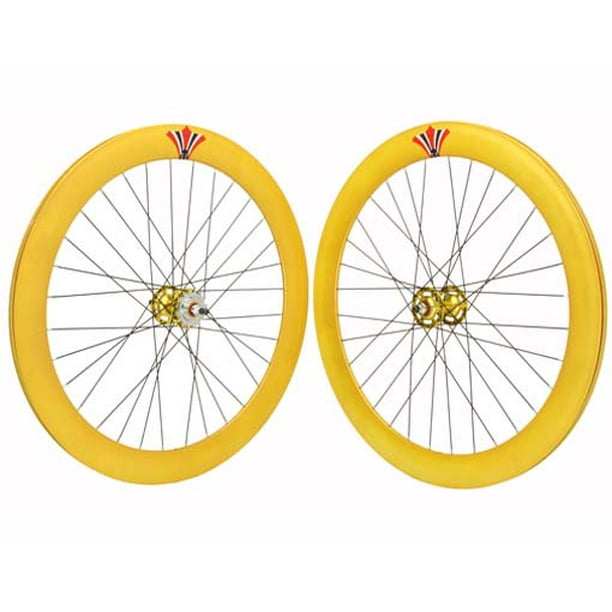 700c V 60mm Alloy Wheel Set Sealed Bearing 14G Yellow. Bicycle wheel