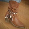 thumbnail image 2 of Slouchy Cowboy Boots for Women Retro Leather Stacked Heel Lace up Beaded Pointed Toe Zipper Dressy Winter Short Booties, 2 of 7