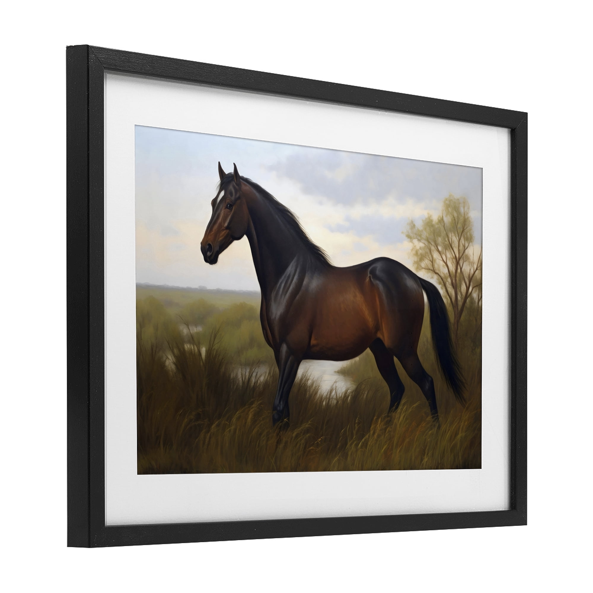 Stupell Industries Stallion in Marshland Black Framed Print Under Glass, design by Creative Studio