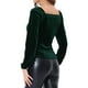 thumbnail image 3 of INSPIRAR CHIC Blusas de Manga Larga de Terciopelo con Cuello Cuadrado para Mujeres XS Verde Oscuro, 3 of 6
