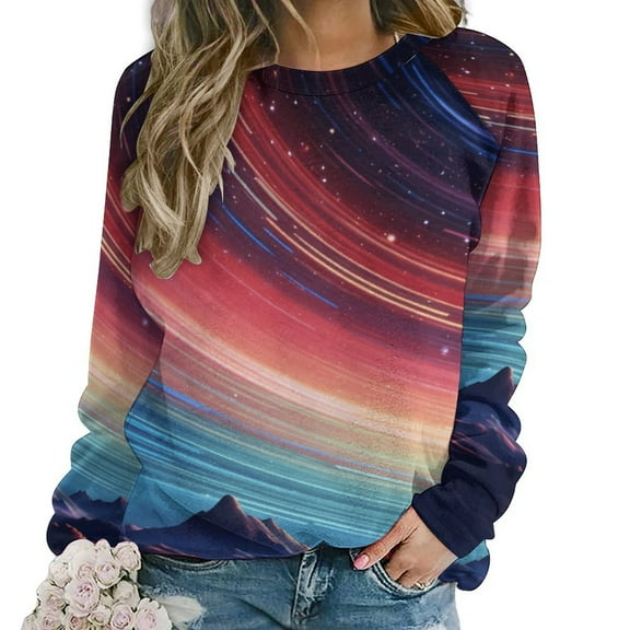 Galaxy Star Outer Space Womens Oversized Sweatshirts Hoodies Crewneck Casual Tops Comfy FallWinter Clothes 2024