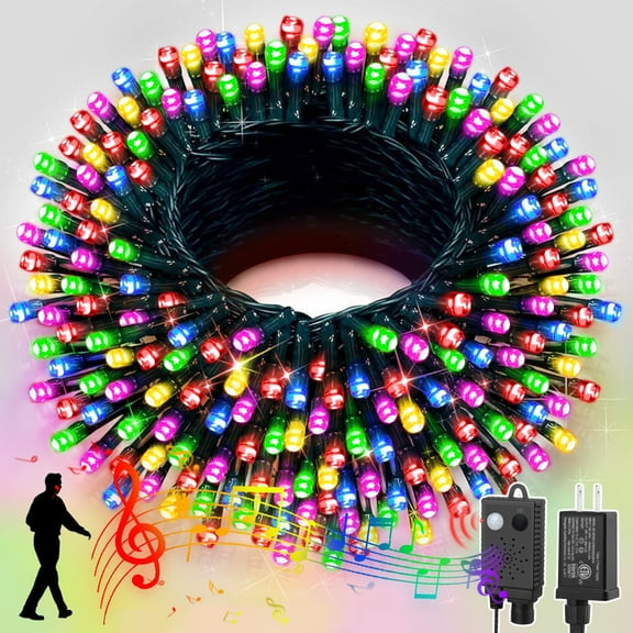 Music Multicolor String Lights Motion Sensor Controller, 100 LED Christmas Decoration Light, Flashing Waterproof for Indoor Outdoor Christmas Tree Party Yard